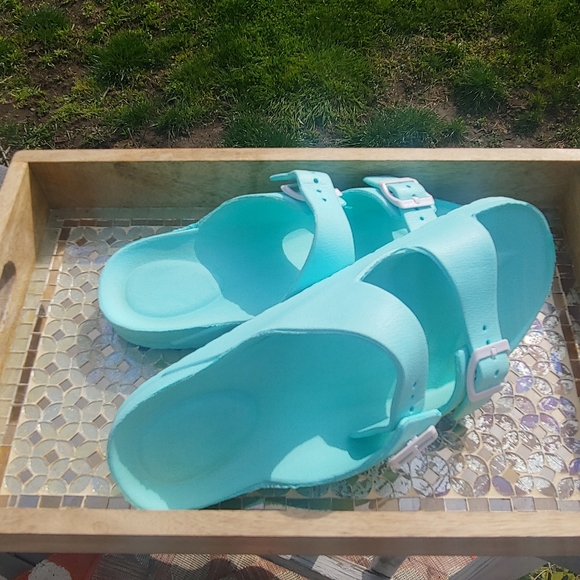 Urban Outfitters Shoes Solid Blue Aqua Turquoise Double Strap